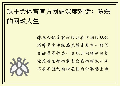 球王会体育官方网站深度对话：陈磊的网球人生