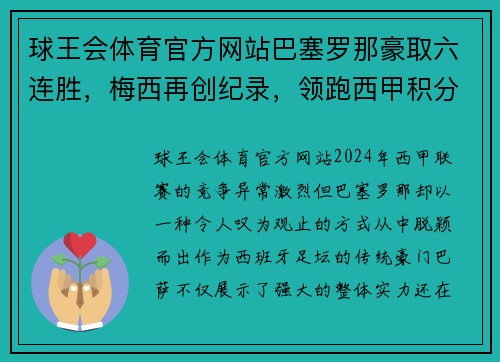 球王会体育官方网站巴塞罗那豪取六连胜，梅西再创纪录，领跑西甲积分榜